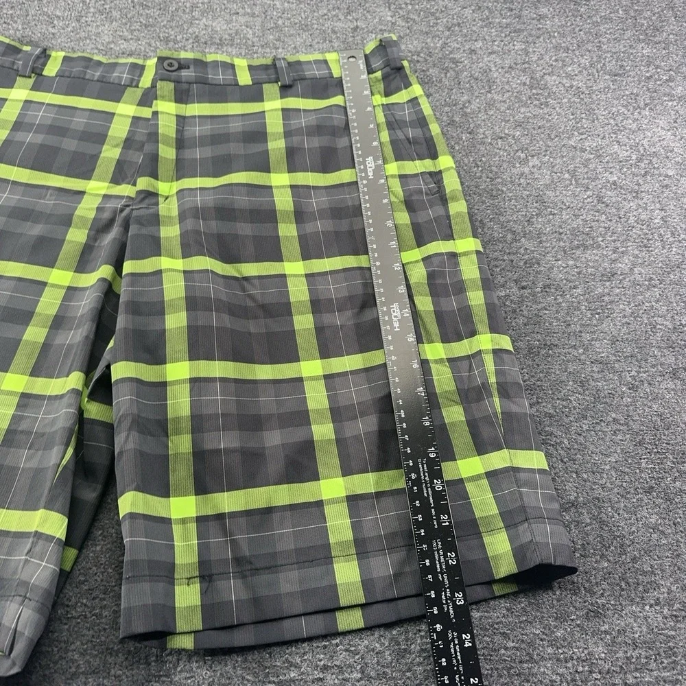 Nike Men's Dri-Fit Golf Shorts Size 38. Black Neon Green Plaid Polyester EUC